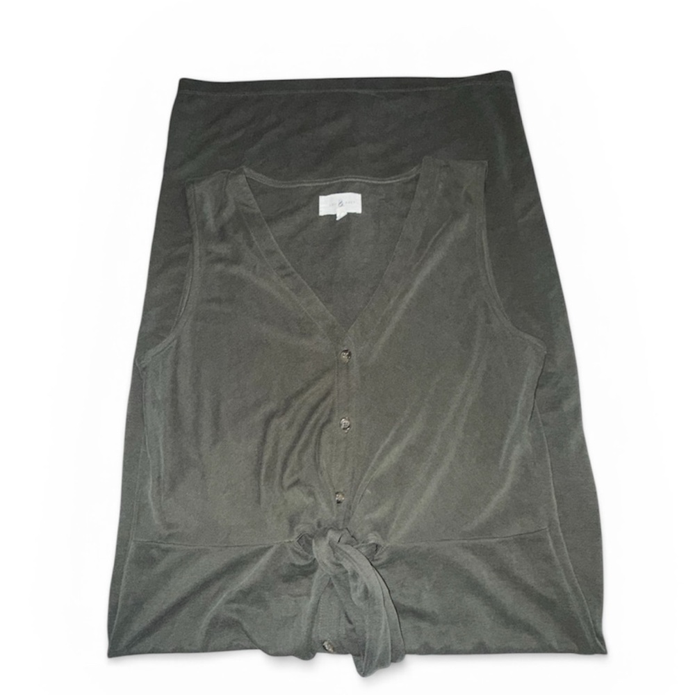 Lou & Grey Olive Gray Modal Blend Button Front Midi Dress Tie Waist Size Small - Picture 4 of 8